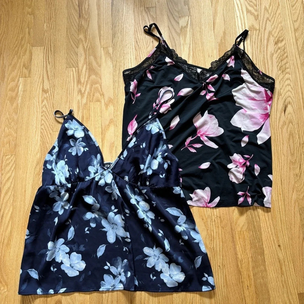 La Vie En Rose Silky Spaghetti Strap Floral Tops